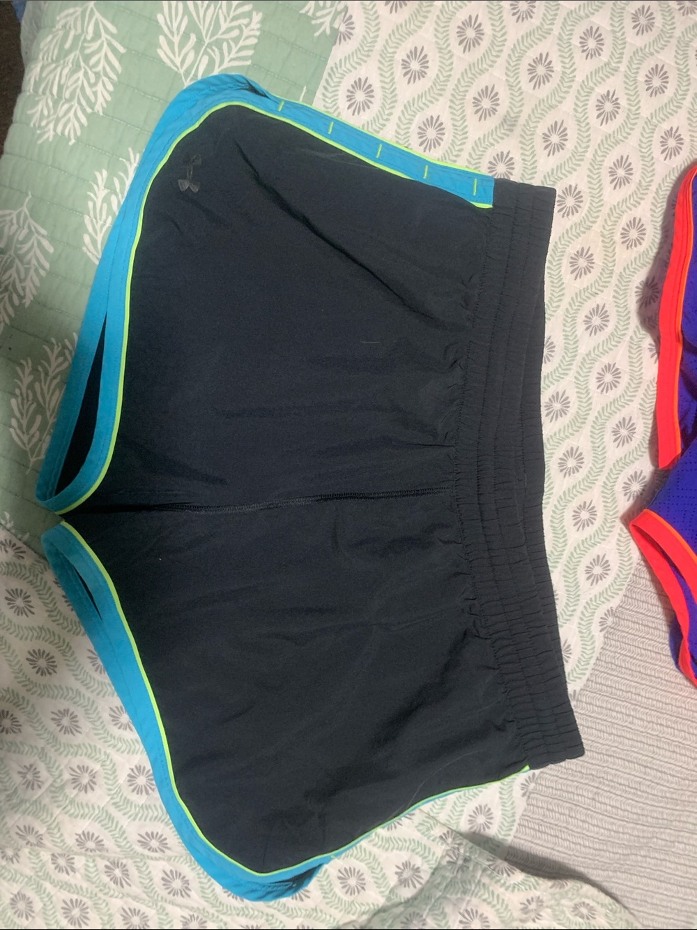 Under Armour Black Athletic Shorts with Blue and Neon Green Trim